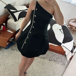 Vintage After Five Julie Duroche black silver rhinestone mini cocktail dress 8